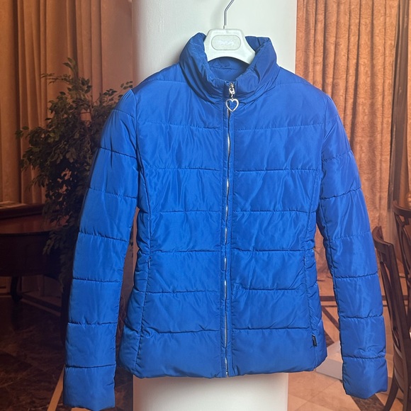 Love Moschino Blue Quilted Puffer Jacket Heart Zipper Designer - Picture 2 of 11